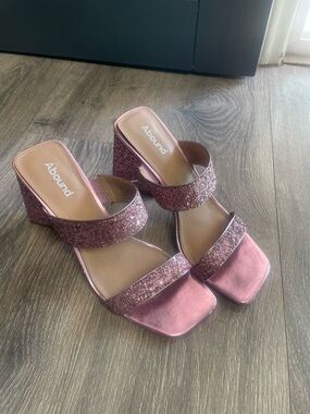 Abound Rose Pink Glitter Double Strap Block Heel Mules